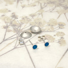 Load image into Gallery viewer, Silver and kingfisher blue enamel earrings.