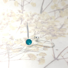 Load image into Gallery viewer, Silver and teal drop earrings