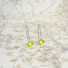 Load image into Gallery viewer, Silver and lime green drop earrings