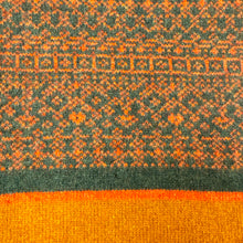 Load image into Gallery viewer, Tassel scarf. Fair Isle design, orange and dark brown.