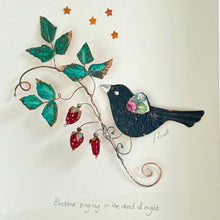 Load image into Gallery viewer, Blackbird singing with wild strawberries