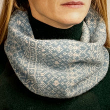 Load image into Gallery viewer, Fair Isle Snood. Pale blue and linen.