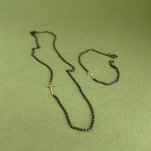 Load image into Gallery viewer, Gold cross necklace - oxidised