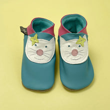 Load image into Gallery viewer, Baby Shoes - Happy cat turquoise