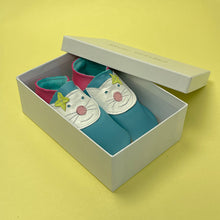 Load image into Gallery viewer, Baby Shoes - Happy cat turquoise