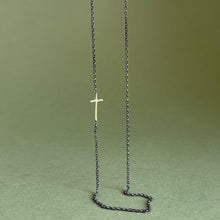 Load image into Gallery viewer, Gold cross necklace - oxidised