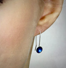 Load image into Gallery viewer, Silver and kingfisher blue enamel drop earrings
