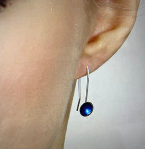 Silver and kingfisher blue enamel drop earrings