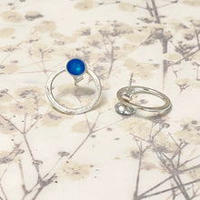 Load image into Gallery viewer, Silver and kingfisher blue enamel hoop stud earrings

