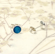 Load image into Gallery viewer, Silver and kingfisher blue enamel studs.

