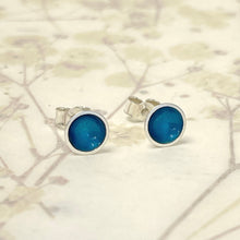 Load image into Gallery viewer, Silver and kingfisher blue enamel studs.
