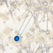 Load image into Gallery viewer, Tiny silver and kingfisher blue enamel necklace
