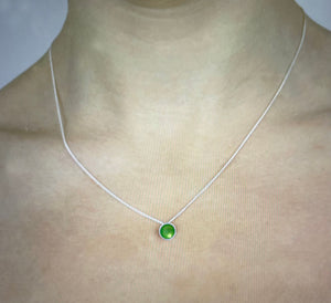 Tiny silver grass green enamel necklace