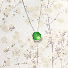 Load image into Gallery viewer, Silver and grass green enamel necklace.
