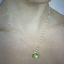 Load image into Gallery viewer, Silver and grass green enamel necklace.

