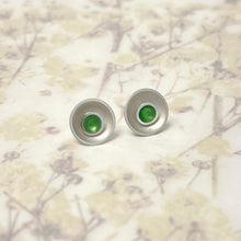 Load image into Gallery viewer, Silver and grass green enamel stud earrings.
