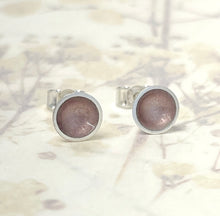Load image into Gallery viewer, Silver and pale pink enamel studs
