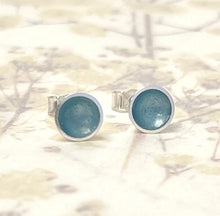 Load image into Gallery viewer, Silver and ice blue enamel studs
