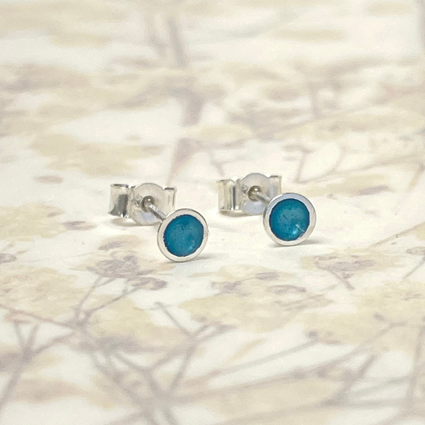 Silver and turquoise enamel dainty studs