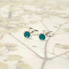 Load image into Gallery viewer, Silver and teal enamel dainty studs
