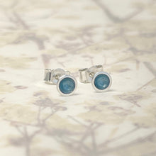 Load image into Gallery viewer, Silver and ice blue enamel dainty studs
