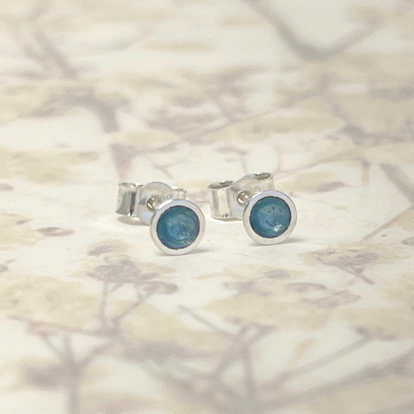 Silver and ice blue enamel dainty studs