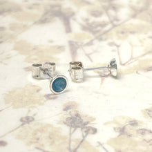 Load image into Gallery viewer, Silver and turquoise enamel dainty studs
