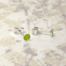 Load image into Gallery viewer, Silver and lime green enamel dainty studs
