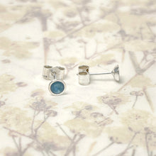 Load image into Gallery viewer, Silver and ice blue enamel dainty studs
