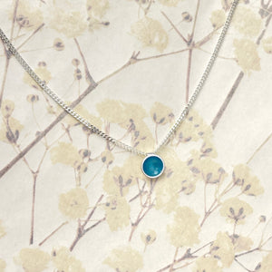 Tiny silver and turquoise enamel necklace