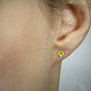 Silver and lime green enamel dainty studs
