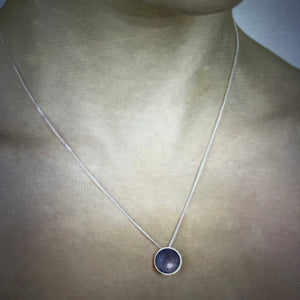 Silver and purple halo disc necklace