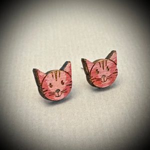 Wooden Earrings - red cat