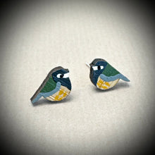 Load image into Gallery viewer, Wooden Earrings - blue tit

