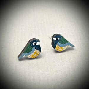 Wooden Earrings - blue tit