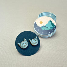 Load image into Gallery viewer, Wooden Earrings - blue cat
