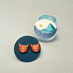 Wooden Earrings - red cat