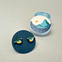 Load image into Gallery viewer, Wooden Earrings - blue tit
