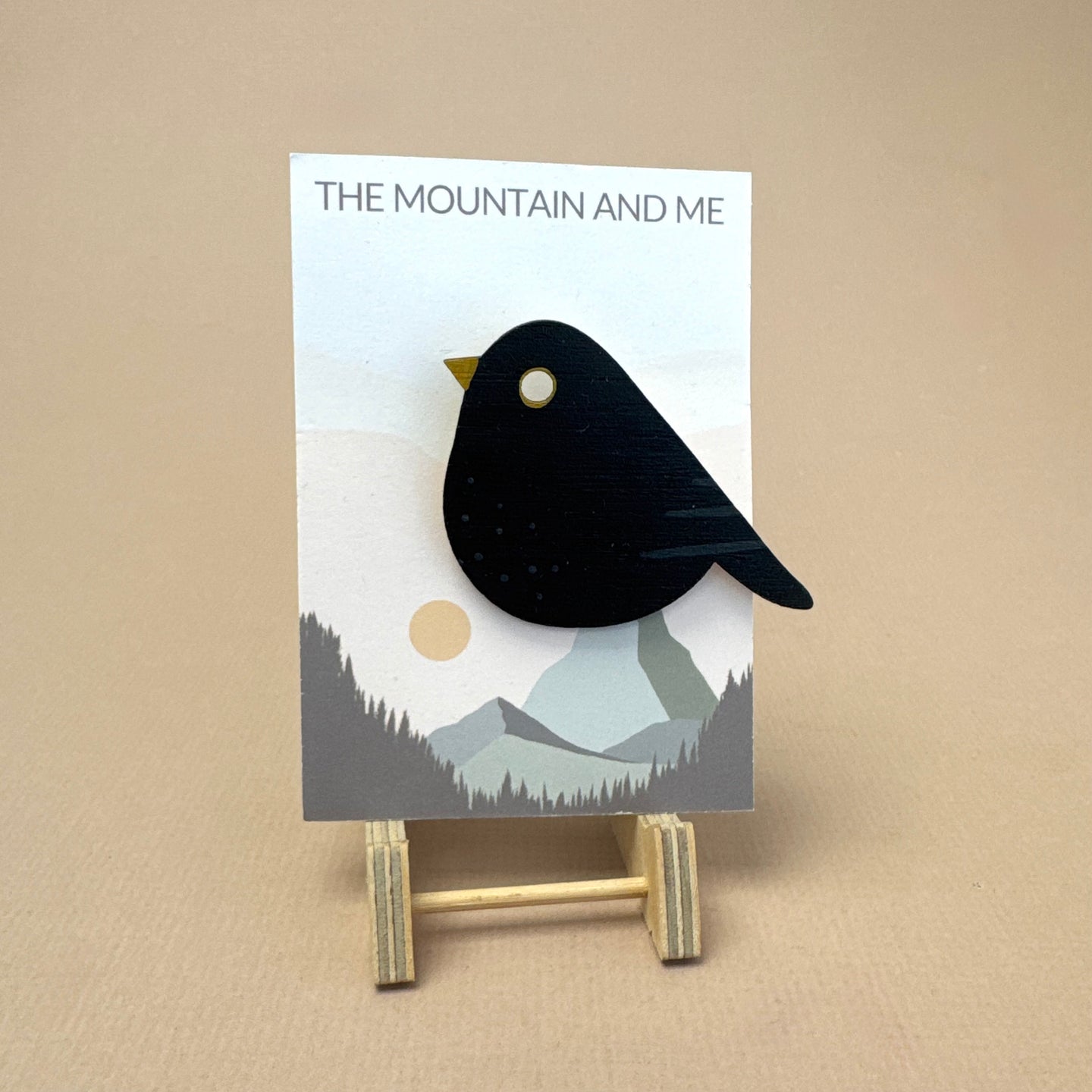 Wooden Brooch - blackbird