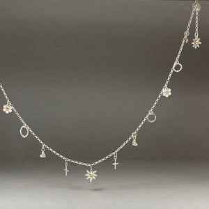 Silver charm necklace.