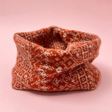 Load image into Gallery viewer, Fair Isle Snood. Orange rust and linen.
