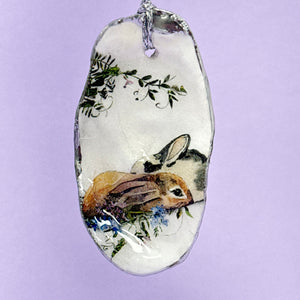 Oyster shell wall hanging - Bunny pair