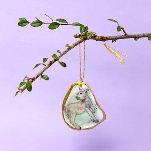 Oyster shell wall hanging - sketched lamb