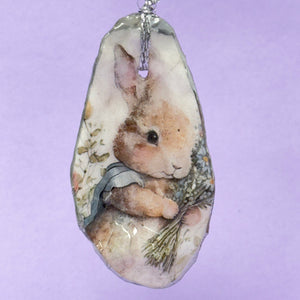 Oyster shell wall hanging - Bunny and posy