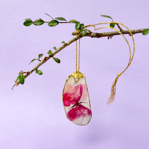 Oyster shell wall hanging - Pink butterfly