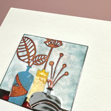 Load image into Gallery viewer, Enamel picture - still life. Leaves in vase
