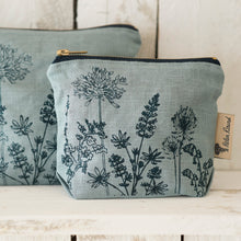 Load image into Gallery viewer, Large linen make up bag - blue wildflowers
