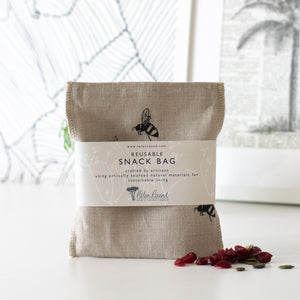 Reusable linen snack bag - natural bee