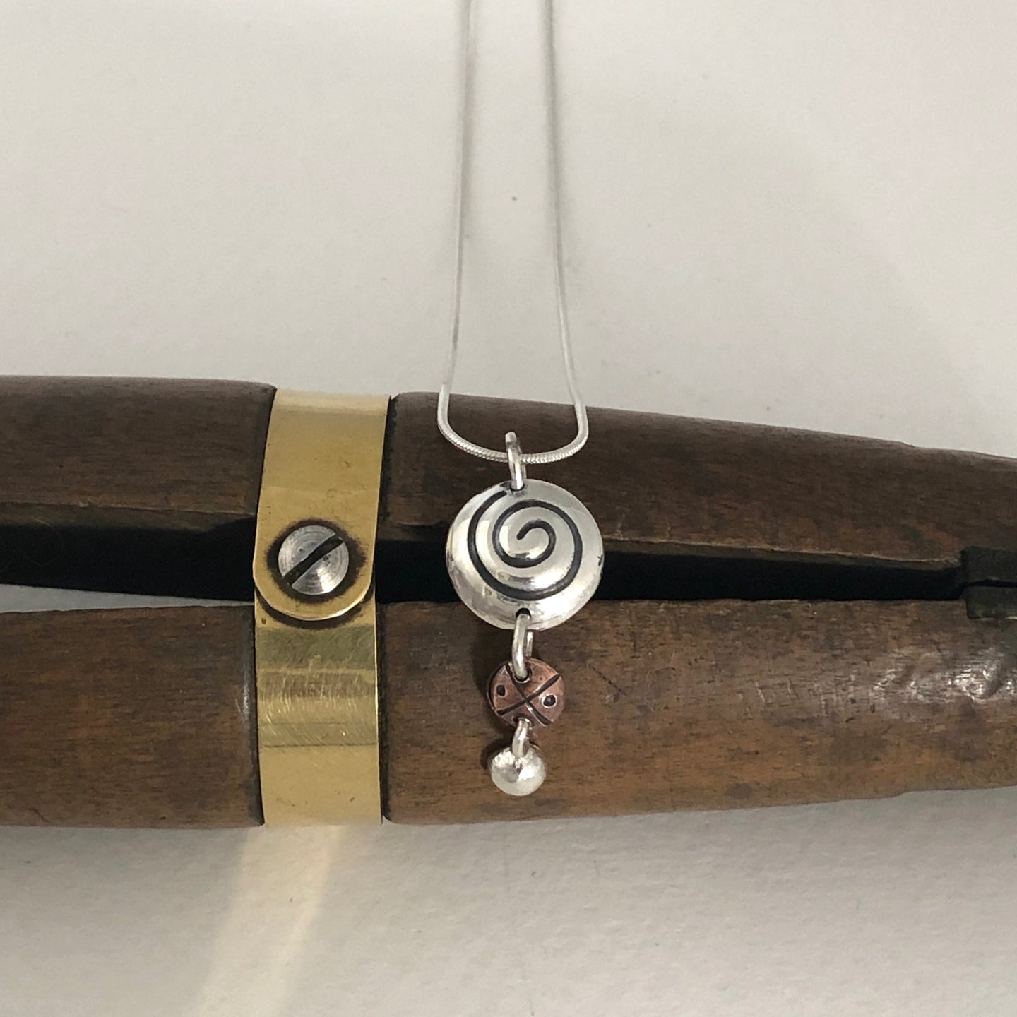 Silver & copper bead pendant