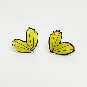 Glass butterfly wings stud earrings - lime
